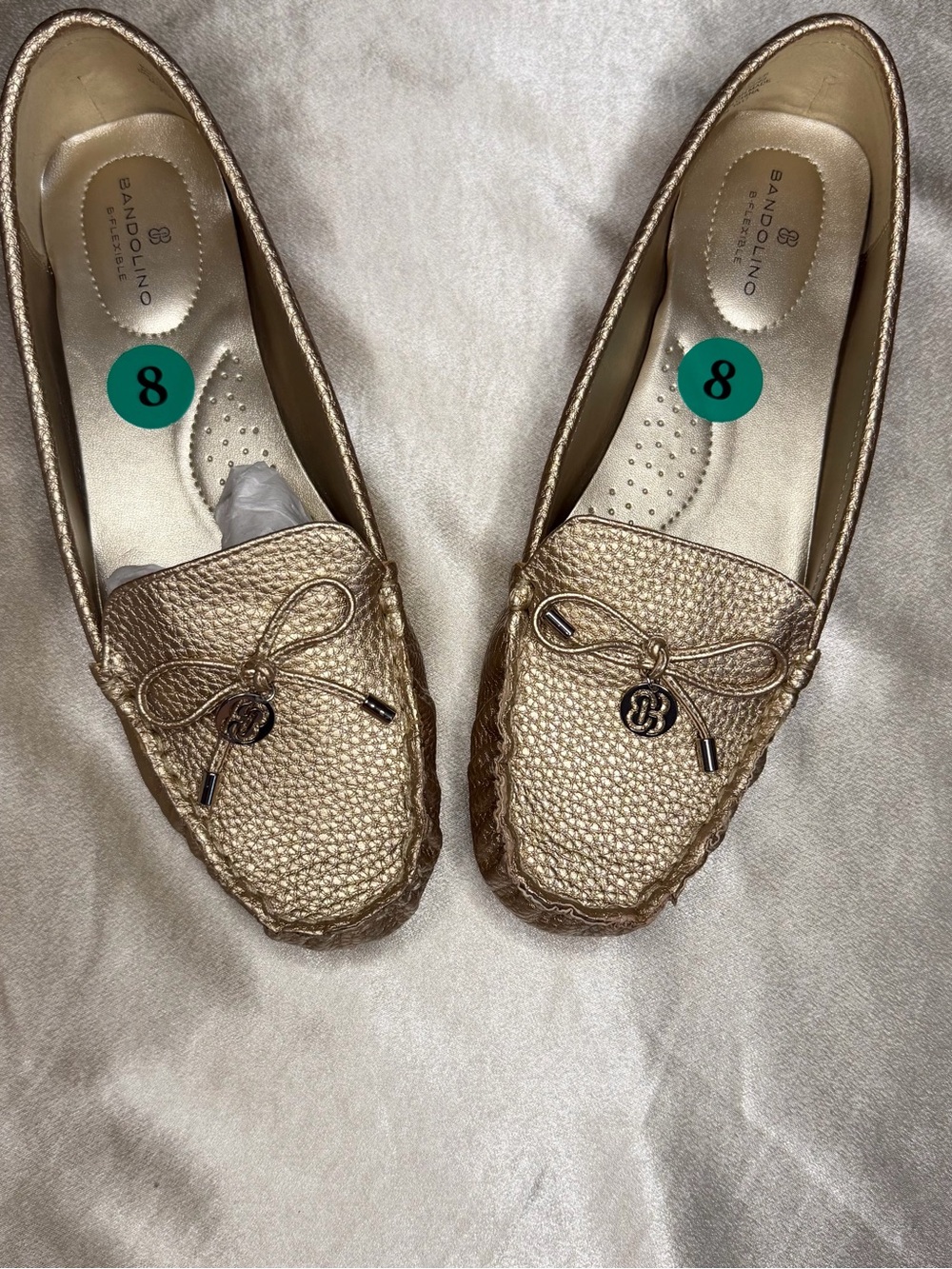 Bandolino B-Flexible Metallic Gold Loafer Flats with Bow Detail Size 8